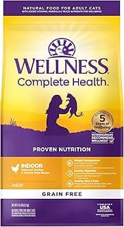 Wellness Complete Health Adult Dry Cat Food for Indoor Cats, Natural, Grain Free Kibble, Chicken Recipe, 11.5 lb Bag