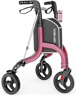 HOMLAND 3 Wheel Walkers for Seniors, FSA/HSA Eligible Foldable Wheeled Rollator with Cane Hold and Cup Hold, Lightweight Three Wheel Rolling Walker Height Adjustable for Seniors