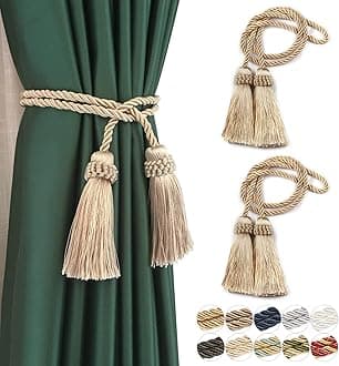 Fenghuangwu Curtain Tiebacks Handmade Decorative Curtain Holdbacks Rope with Tassel (Beige, 2P)