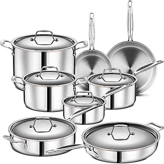 Legend 14 pc Copper Core Stainless Steel Pots & Pans Set | Pro Quality 5-Ply Clad Cookware | Professional Chef Grade Home Cooking, All Kitchen Induction & Oven Dishwasher Safe | PFOA, PTFE & PFOS Free