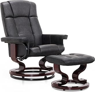 Manual Swivel Recliner with Ottoman, Chair Ottoman Set for RV Small Spaces, Living Room, Bedroom, Office 9019 4919 (Faux Leather, Dark Grey)