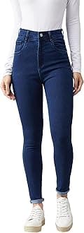 Miss Chase Women's Navy Blue Skinny Fit High Rise Clean Look Regular Length Stretchable Denim Jeans, Women, Jeans