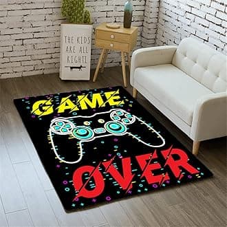 Morbuy 3D Game Print Rugs Modern Carpets Living Room Rug, Extra Large Size Soft Short Medium Pile Rugs Anti Slip Washable Floor Mats for Bedroom Kids Room Decor (black,60x90cm)