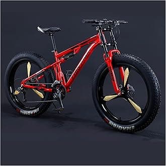 Mountain Bikes Men 26 Inch Adult Fat Tyre Mountain Bike with Full Suspension, High-carbon Steel Large Frame Dual Disc Brake Giant Bicycle,Red 3 Spoke,24 Speed