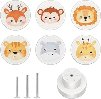 Wooden Drawer Knobs Animal Cabinet Knobs Decorative Nursery Dresser Knobs 35mm with 3-Sized Screws for Kids Bedroom Girls Boys Toddler Room (6-Pack)