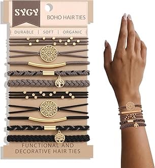 10 PCS Boho Hair Ties - No-Damage, 5 Styles for Thick & Thin Hair, Cute Stretch Bracelets, Braided Ponytail Holders, Grey