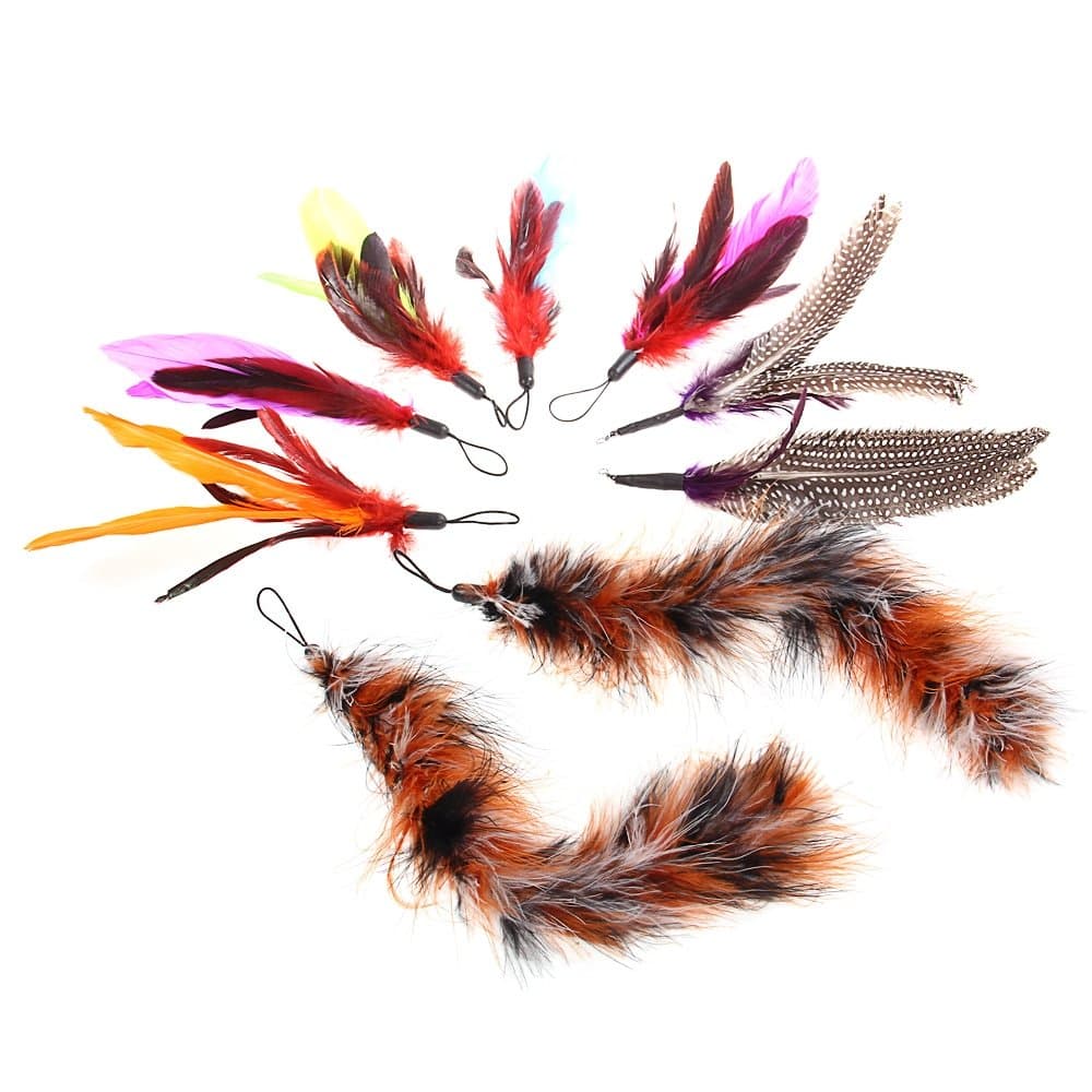 9 pcs Replacement Feathers and Kitten Toy Wands