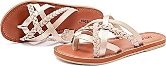 Veittes Women's Flat Slide Sandals - Fashion Slip On Braided Plait Toe Thong Strappy Spring Summer Shoes.(2307001,GD/MF,6.5 UK)