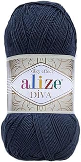 Diva Silk Effect 100% Microfiber Acrylic Yarn 1 Ball skeins 100gr 383yds Color (361 - Navy)