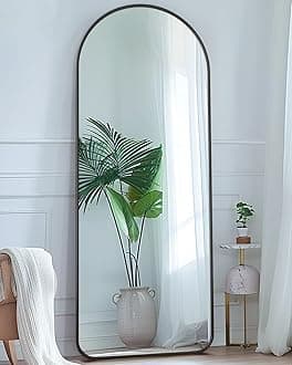 Full Length Mirror, 58"x20" Floor Mirror, Floor Standing Mirror Freestanding Arch Full Body Mirror with Stand for Bedroom, Hanging Mounted Mirror for Living Room Cloakroom, Black