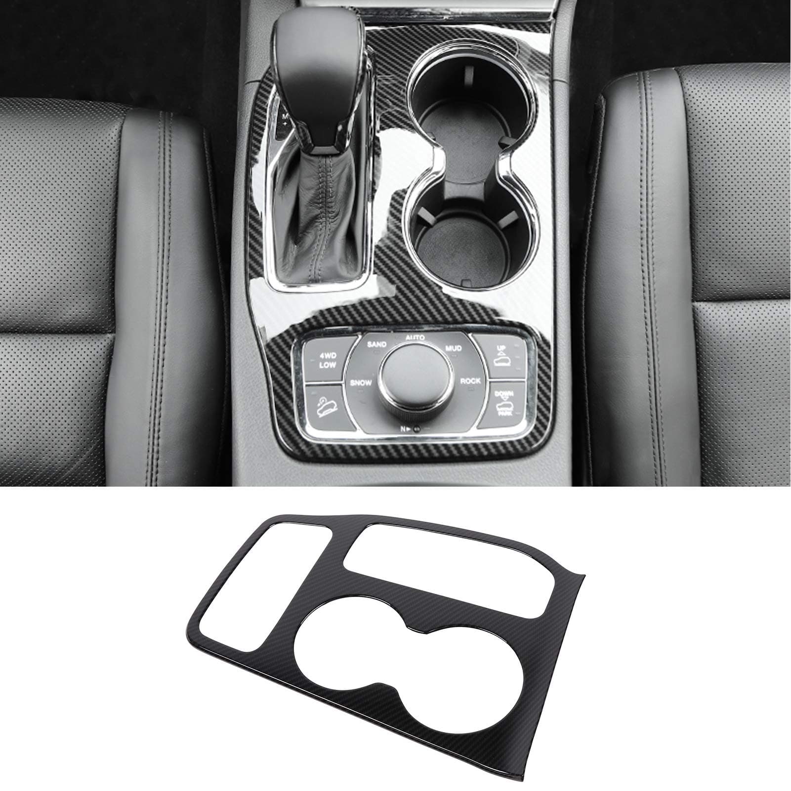 Tocatus Center Console Gear Shift Panel Cup Holder Trim Interior Accessories for 2016-2020 Jeep Grand Cherokee, ABS Carbon Fiber 1PC