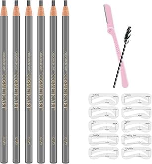 Ownest 6 Pcs Pull Cord Peel-off Eyebrow Pencil Tattoo Makeup and Microblading Supplies Set for Marking, Filling and Outlining, Waterproof and Durable Permanent Eyebrow Liner-Grey