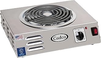 Cadco CSR-3T 14" Electric Portable Countertop Hi-Power Hot Plate w/One Tubular Burner for Restaurant Hotel Food Truck Concession Kiosk, Stainless Steel, 120v