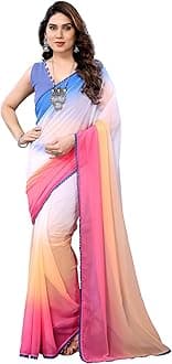 MOHIT CREATIONS Women's Party Wear Georgette Printed Border Ready To Wear Saree With Unstiched Blouse Piece