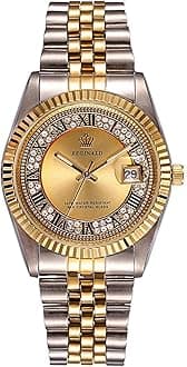 Gosasa Luxury Unisex Watches Crystal Diamond Stainless Steel Watches Quartz Calendar Big Face Wrist Watch for Women Men