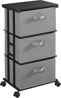MAX Houser Dresser Tower with 3 Drawers,Fabric Dresser Drawer Organizer Unit,Dresser Chest with Wood Top,Vertical Storage Dresser,Small Dresser for Bedroom,Office,Grey
