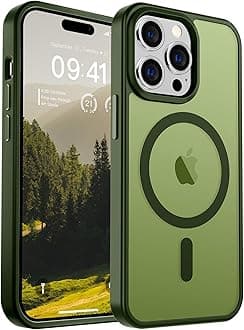 SUPFINE Magnetic for iPhone 14 Pro Case[Compatible with MagSafe][2Pcs Tempered Glass Screen Protector] Slim Translucent Matte Shockproof Phone Case Cover,Cangling Green