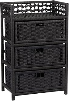 Household Essentials Hand-Woven Paper Rope 3-Drawer Chest, Black Stain