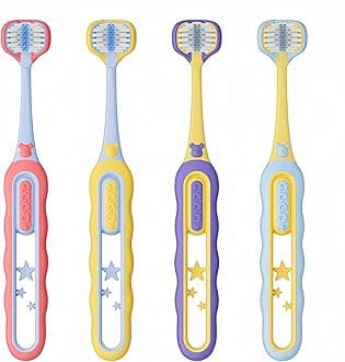 Soft Toddler Toothbrushes, Efficient 3 Sided Toothbrush, Baby Toothbrush 12 Months and up,Infant Toothbrush, Toddler Training Tooth brush for Ages 2-12 Years, Cleans All Sides-4 Pack (Patent)