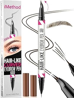 iMethod Curved Eyebrow Pen - 2-in-1 Dual-Ended Eyebrow Pencil with Curved Tip and Precise Brush-Tip, Microblading Pen for Natural Brows, Dark Brown