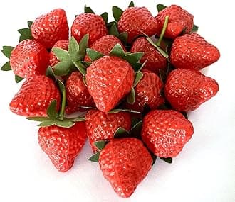 Aliotech 18PCS Plastic Artificial Red Strawberries Fake Lifelike Simulation Realistic Strawberry Artificial Fruits Decoration Photography Prop for Home Kitchen Decoration