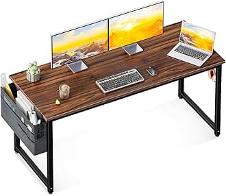 ODK Computer Writing Desk 55 inch, Sturdy Home Office Table, Work Desk with A Storage Bag and Headphone Hook, Deep Brown