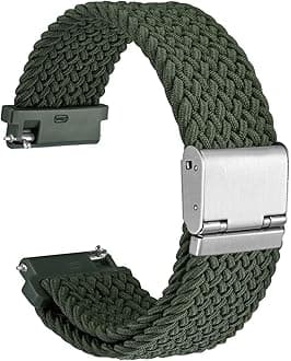 WOCCI 24mm Braided Nylon Watch Band for Men and Women, Quick Release, Silver Stainless Steel Buckle (Khaki Green)