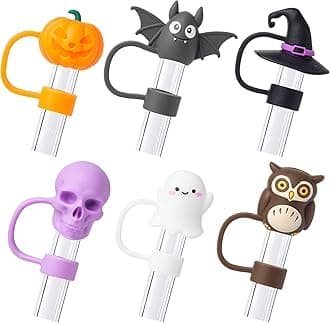 6Pcs Halloween Straw Cover Cap for Stanley Cup 40oz/30oz Tumbler, 10mm Reusable Cute Ghost Drinking Straw Topper Accessories, Portable Protector Plugs Decorations Gifts for Party Halloween