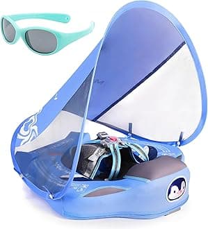 Mambobaby Float with Canopy and Tail New Upgraded Non-Inflatable Baby Pool Float Mambo Float Swim Trainer Solid Infant Swim Float Adjustable Pearl Foam Baby Swim Ring