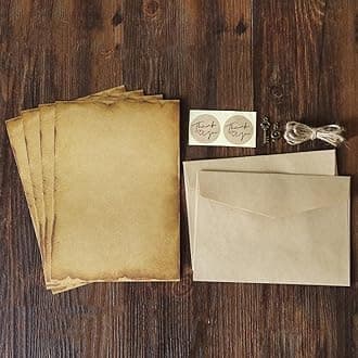 2 Set Vintage Letter Paper Envolopes Kraft Retro Antique Style Letter Invitation Envelopes Writing Paper with Rope Accessories