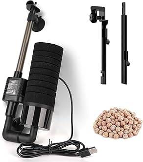 hygger USB Single Sponge Filter, Small Aquarium Filter with Adjustable Hanging Clip and Suction Cup, Duckbill Outlet, Rain Pipe Outlet, Extra Spare Sponge