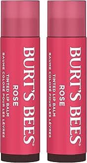 Burt's Bees Lip Tint Balm Valentines Day Gifts with Long Lasting 2 in 1 Duo Tinted Balm Formula, Color Infused with Deeply Hydrating Shea Butter for a Natural Looking Buildable Finish, Petal Rose (2-Pack)