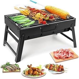 Charcoal Barbecues, Portable Barbecue Grill Stainless Steel Charcoal Smoker Char Broil BBQ Pit Grill for Picnic Garden Camping Travel (17.1''x11.8''x9.5'')