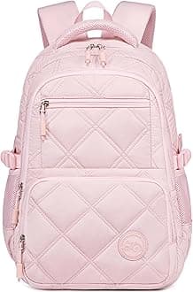 BluboonBackpacks for School Girls Backpack Kids Bookbag Cute Backpack 8-12 School Supplies (Light Pink Grid)