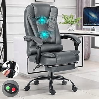 Blisswood 2 Point Massage Office Chair For Home Office,Executive Office Chair With Footrest 130° Reclining Computer Desk Chairs Adjustable Height 360° Swivel Recliner Chair (Grey)