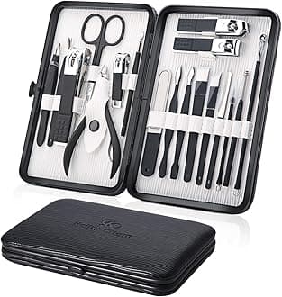 Professional Stainless Steel Nail Clipper Travel & Grooming Kit Nail Tools Manicure & Pedicure Set of 18pcs with Luxurious Case (Black/White)