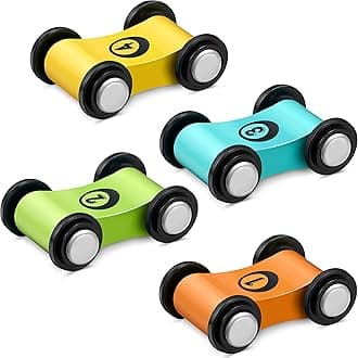 Zhanmai 4 Pieces Wooden Mini Car Ramp Race Track Toys for Aged 1 2 3, Race Party Present Wooden Car Ramp Mini Racer Play Set Replacement