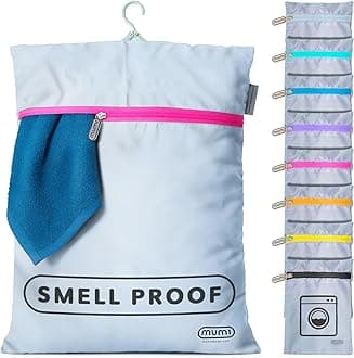 mumi Travel Laundry Bag, Moisture and Smell-Proof, Wash Bags Separate Laundry from Clean Clothes, with Folding Hanger and Outer Bag, Pink, Small