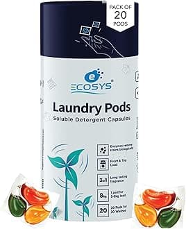 Ecosys 3-in-1 Dissolvable Magic Laundry Pods for 20 washes:Bioenzymes Infused,Tough Stain Fighter for Top & Front Load with Floral Aroma,1 Pod = 1 Wash for 5-7kg