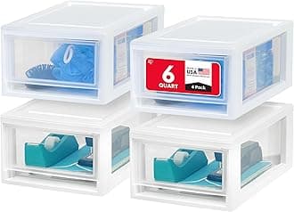 Compact Stacking Drawer, White, 6 Quart, 4-Pack, 7L / 4 Pack