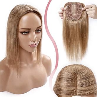 Elailite Hair Topper for Women Thinning Hair - 100% Real Hair Extensions Clip in Toupee MIDDLE SILK BASE (2.5 * 9cm) Crown Hair Piece (#27 Dark Blonde, 6 Inch)