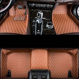 Custom Car Floor Mat Compatible with 95% Car Models Luxury Leather All Weather Waterproof Anti-Skid Full Coverage Car Mats (Light Brown)