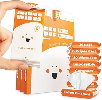 Impossibly Compact Travel Wipes - 99.5% Water - Safe for Sensitive Skin, Hypoallergenic & Unscented - Resealable, Thick & Durable - For Adults, Kids & Baby Care - 30 Pack Total 180 Wipes