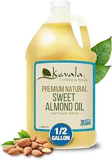 Kevala Sweet Almond Oil - Cold Pressed Almond Oil for Baking and Mixing with Essential Oils, With Mild Scent and Flavor, Nourishing and Rich in Vitamin E, Made with Selected Almonds, 64 oz, 1/2 gal