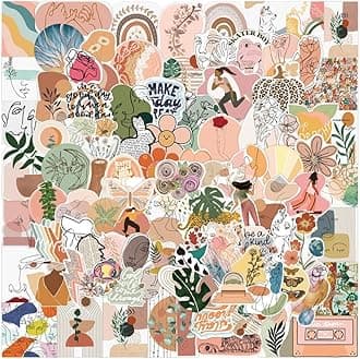 Boho Sticker | 100PCS | Aesthetic Cute Bohemian Stickers Packs for Water Bottles Scrapbooking Journaling Junk Skateboard, Vinyl Waterproof Minimalist Abstract Line Art Decor for Teens Girls Adults