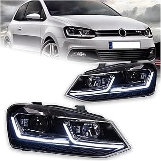 Car Lights Head Lamp Compatible For VW Polo LED Headlight Projector Lens 2011-2017 DRL Hid Head Lamp Bi Xenon Beam Accessories(Red Line)