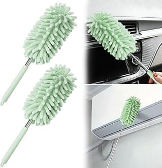 CCREDONE2Pcs Car Interior Duster with Extension Pole Soft Dash Vent Dusting Detailing Wash Brushes with Long Handle Duster Cleaner Tool New Car Must Haves Cleaning Supplies (Green)