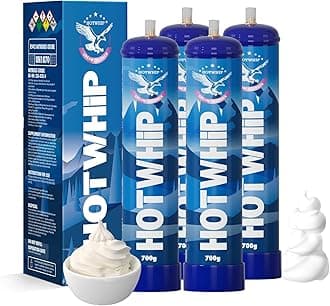 Whipped Cream Chargers 18x700g 1.1L Non-Flavoured Food Grade 99.99% Purity premium Cream Charger With Nozzle For Any Size Cream Dispenser (18 Cylinders)