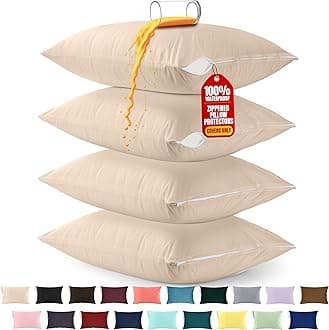 Utopia Bedding 4 Pack Waterproof Pillow Protectors with Zipper Queen Size (Beige), Bed Bug and Dust Mite Proof Pillow case Covers, Moisture Wicking Pillow Encasements 20 x 28 Inches