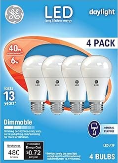 GE LED Light Bulb, 40 Watt Eqv, Daylight, A19 (4 Pack)